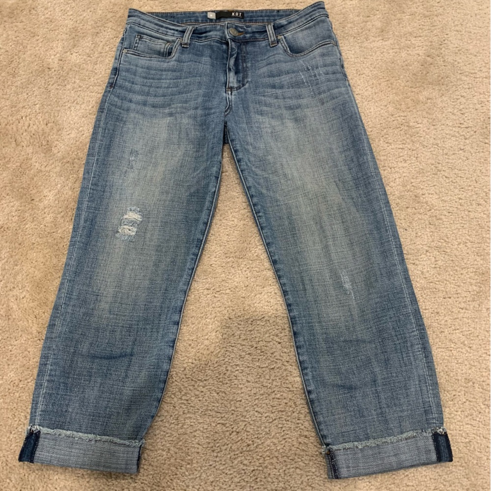KUT From The Kloth Stone Washed Women's Blue Jeans. Cropped Straight Leg.Size 10